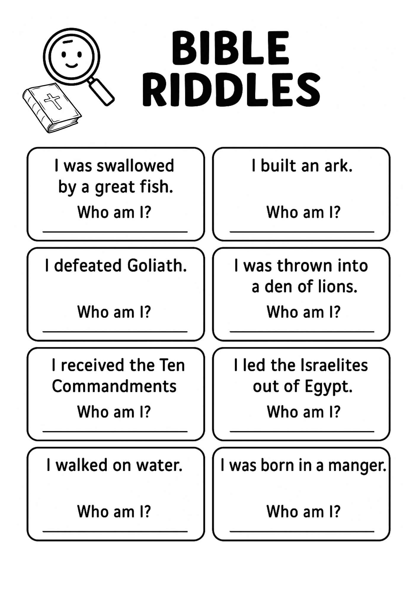 Free Bible Character Riddles Printable Fun Who Am I Worksheet 