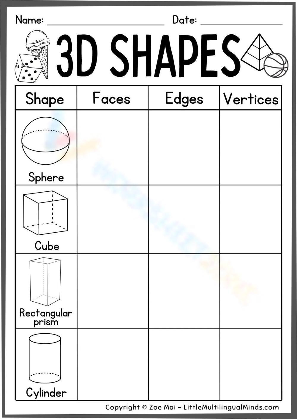 Free Collection Of Kindergarten 3D Shape Worksheets Worksheets Library