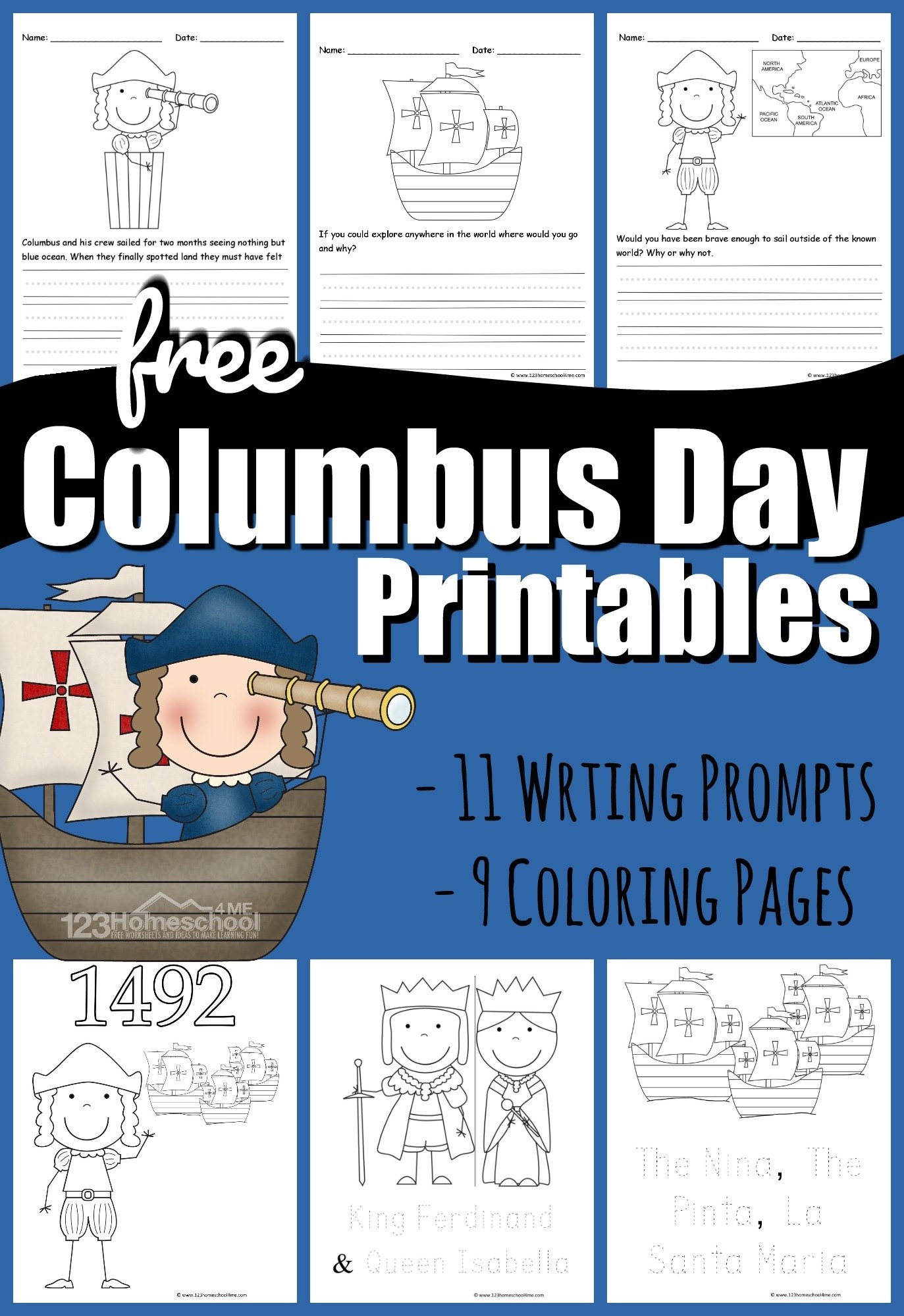 FREE Columbus Day Coloring Pages U0026 Writing Prompt Worksheets FREE Columbus Day Coloring Pages U0026 Writing Prompt Worksheets