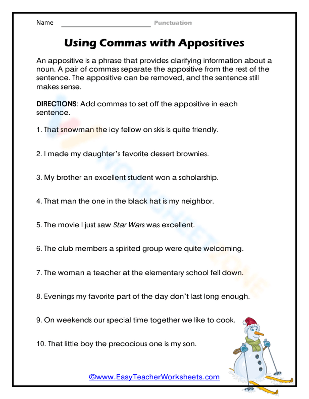 Free Commas With Appositives Worksheet Download Free Commas With Appositives Worksheet Png Images Free Worksheets On Clipart Library