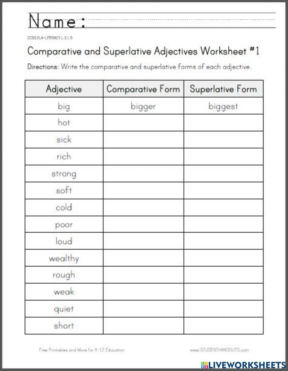 Comparative Superlative Worksheets Free Printable