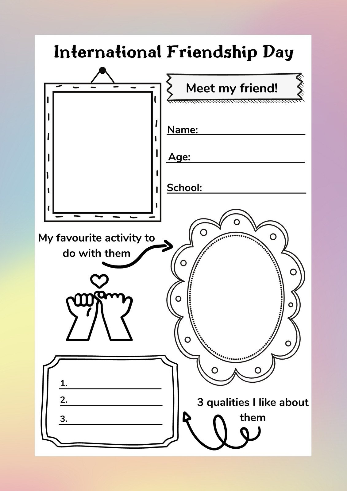 Free Custom Printable Friendship Worksheet Templates Canva Free Custom Printable Friendship Worksheet Templates Canva