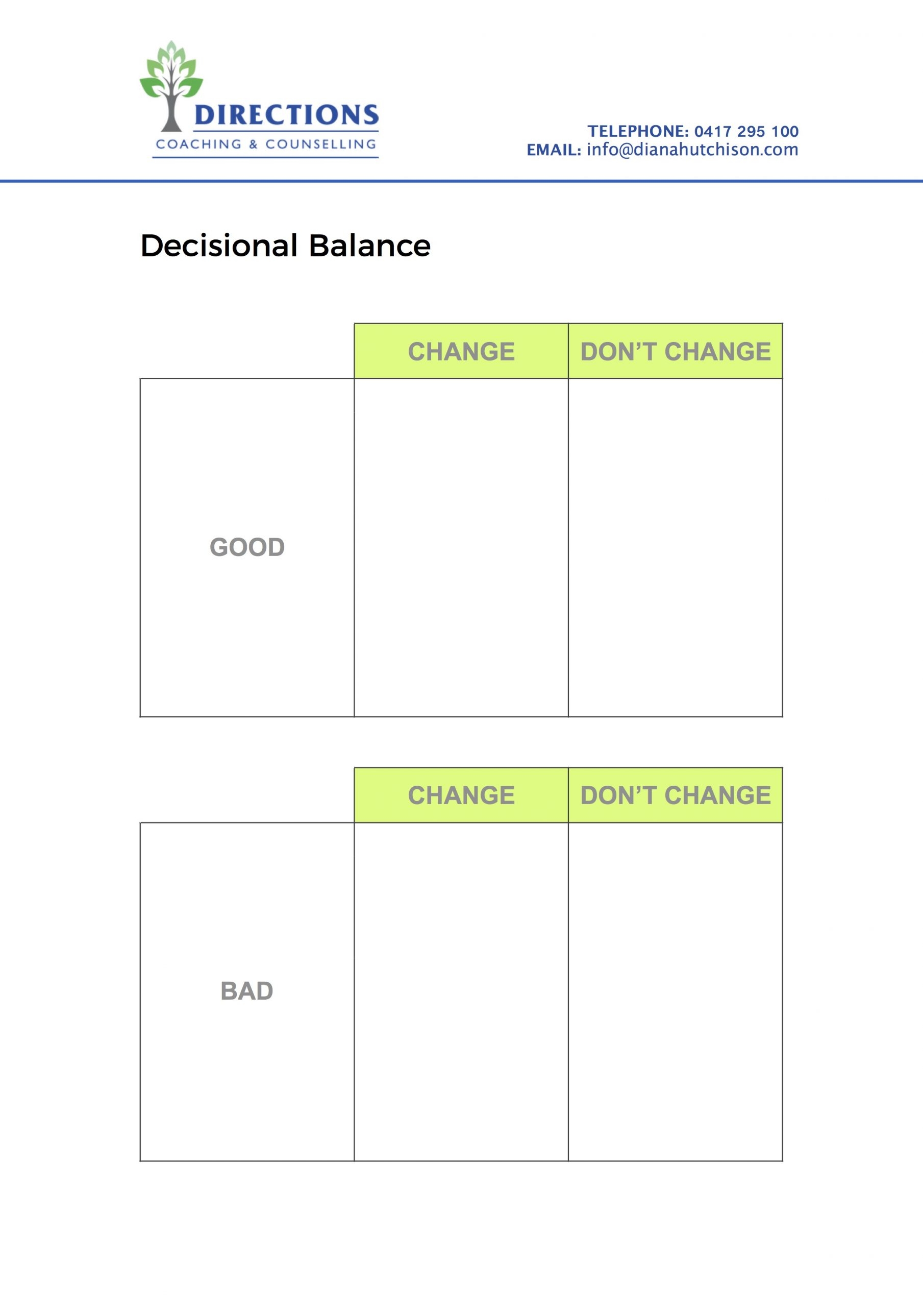 Free Decisional Balance Form Diana Hutchison Free Decisional Balance Form Diana Hutchison