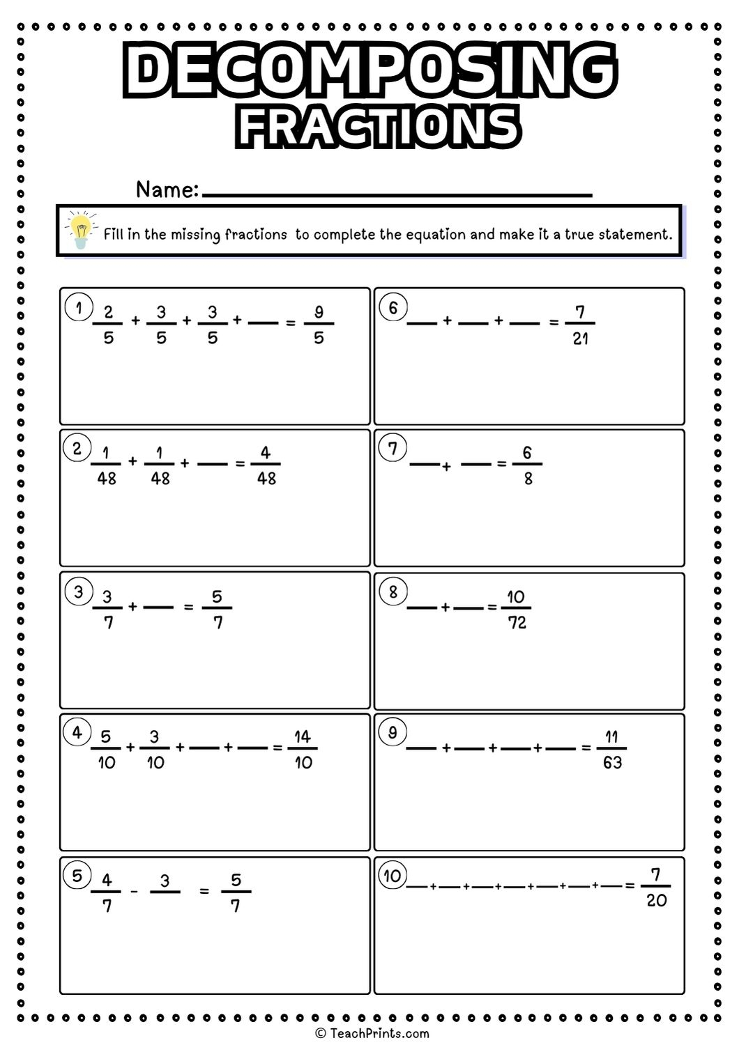Free Decomposing Fractions Worksheets Teach Prints Free Decomposing Fractions Worksheets Teach Prints