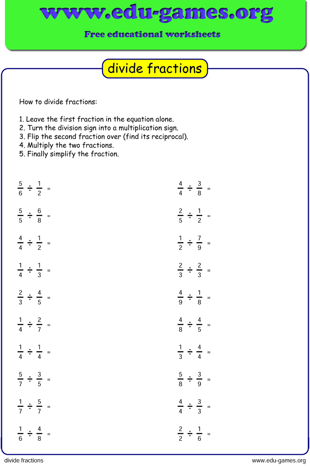 Free Dividing Fraction Worksheet Printable Pdf Worksheets Free Dividing Fraction Worksheet Printable Pdf Worksheets