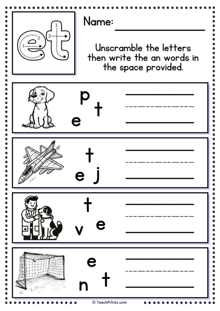 Free et Word Family Worksheets Teach Prints