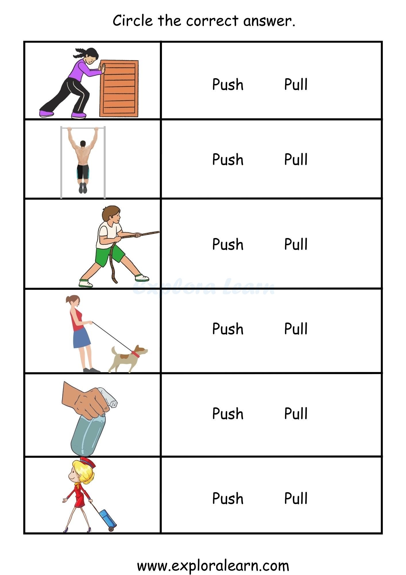 Free Exploralearn Worksheets Class 1 Science Worksheets Push Or Pull