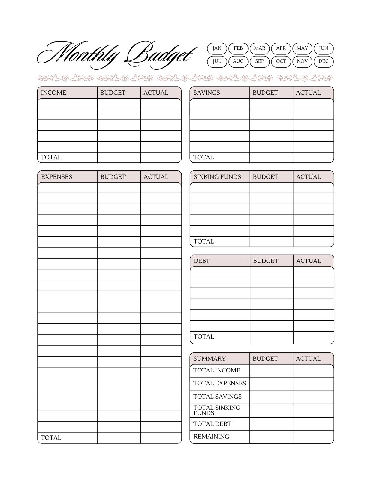 Free Financial Worksheets Printables