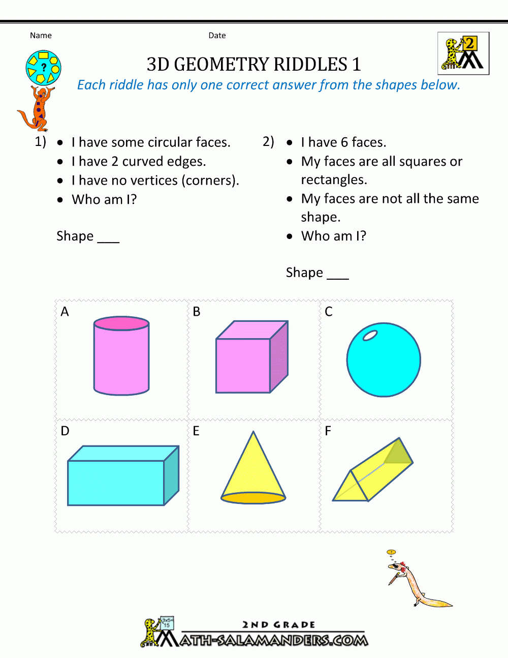 Free Geometry Worksheets Kindergarten