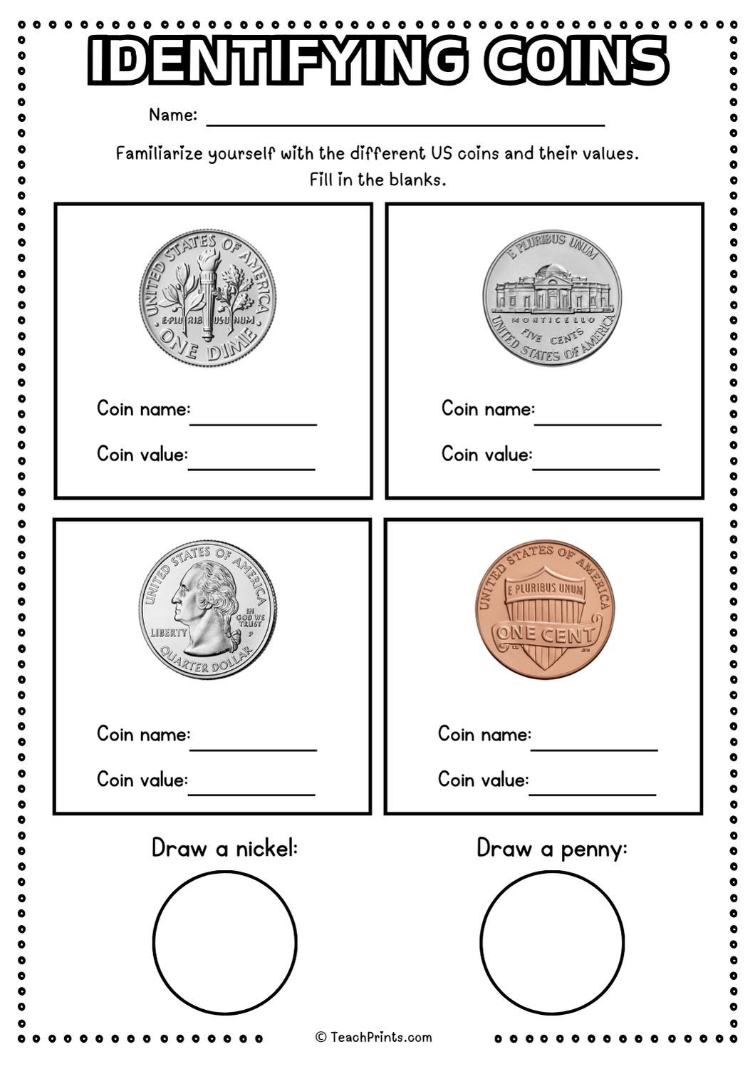 Free Identifying Coins Worksheets Teach Prints Free Identifying Coins Worksheets Teach Prints