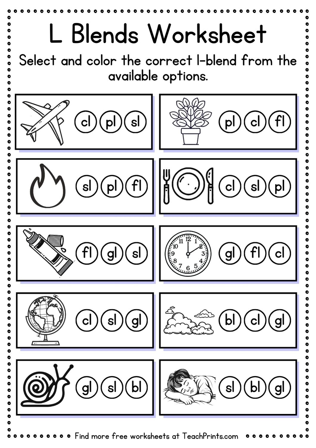 Free L Blend Worksheets Teach Prints