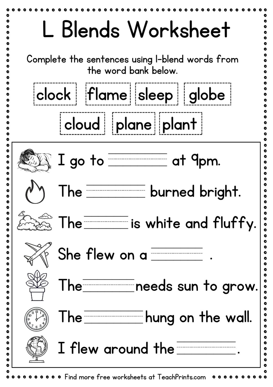 L Blends Worksheets For Kindergarten Free