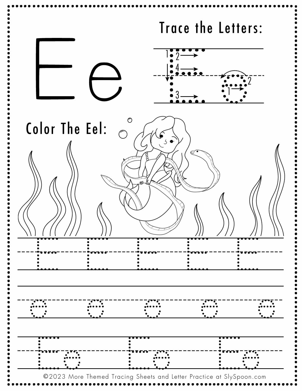 Free Letter E Tracing Worksheet Printable Mermaid Themed Sly Worksheets Library Free Letter E Tracing Worksheet Printable Mermaid Themed Sly Worksheets Library