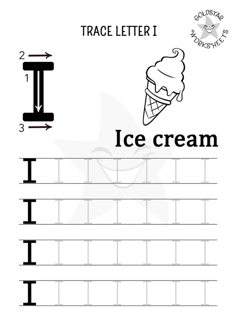 Free Letter I Tracing Worksheets Ice Cream Iguana Island Designs