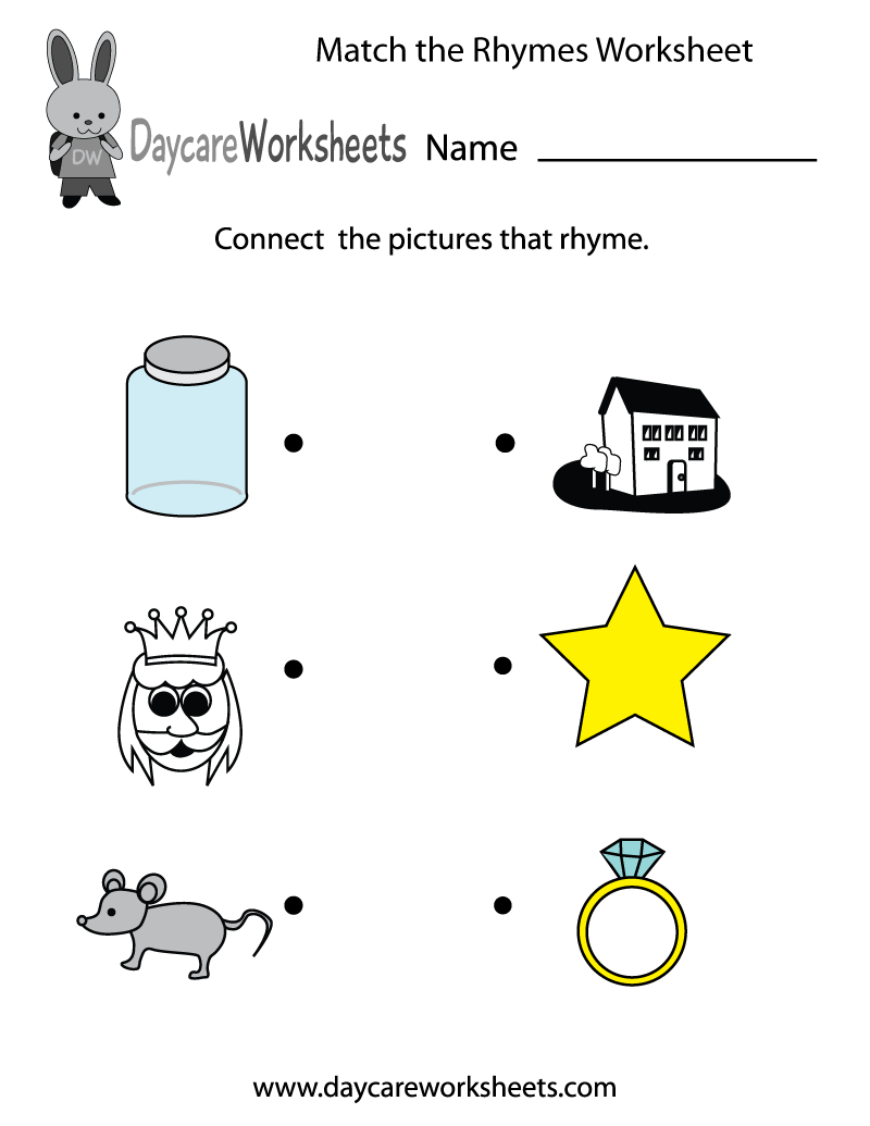 Free Match The Rhymes Worksheet For Preschool Free Match The Rhymes Worksheet For Preschool