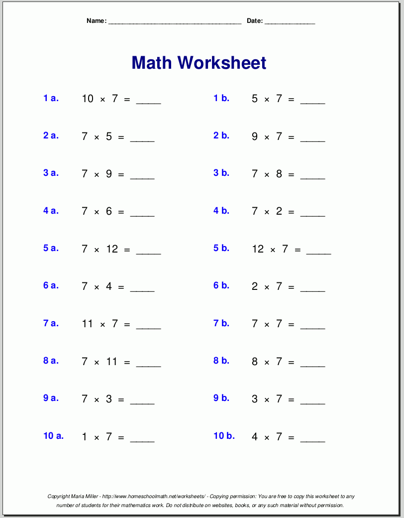 Free Math Worksheets Printable Multiplication