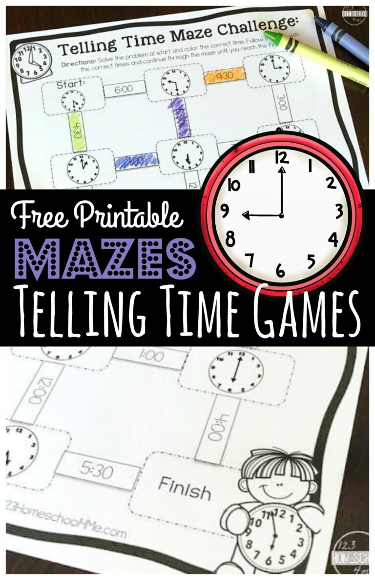 FREE Maze Challenge Telling Time Games Printable