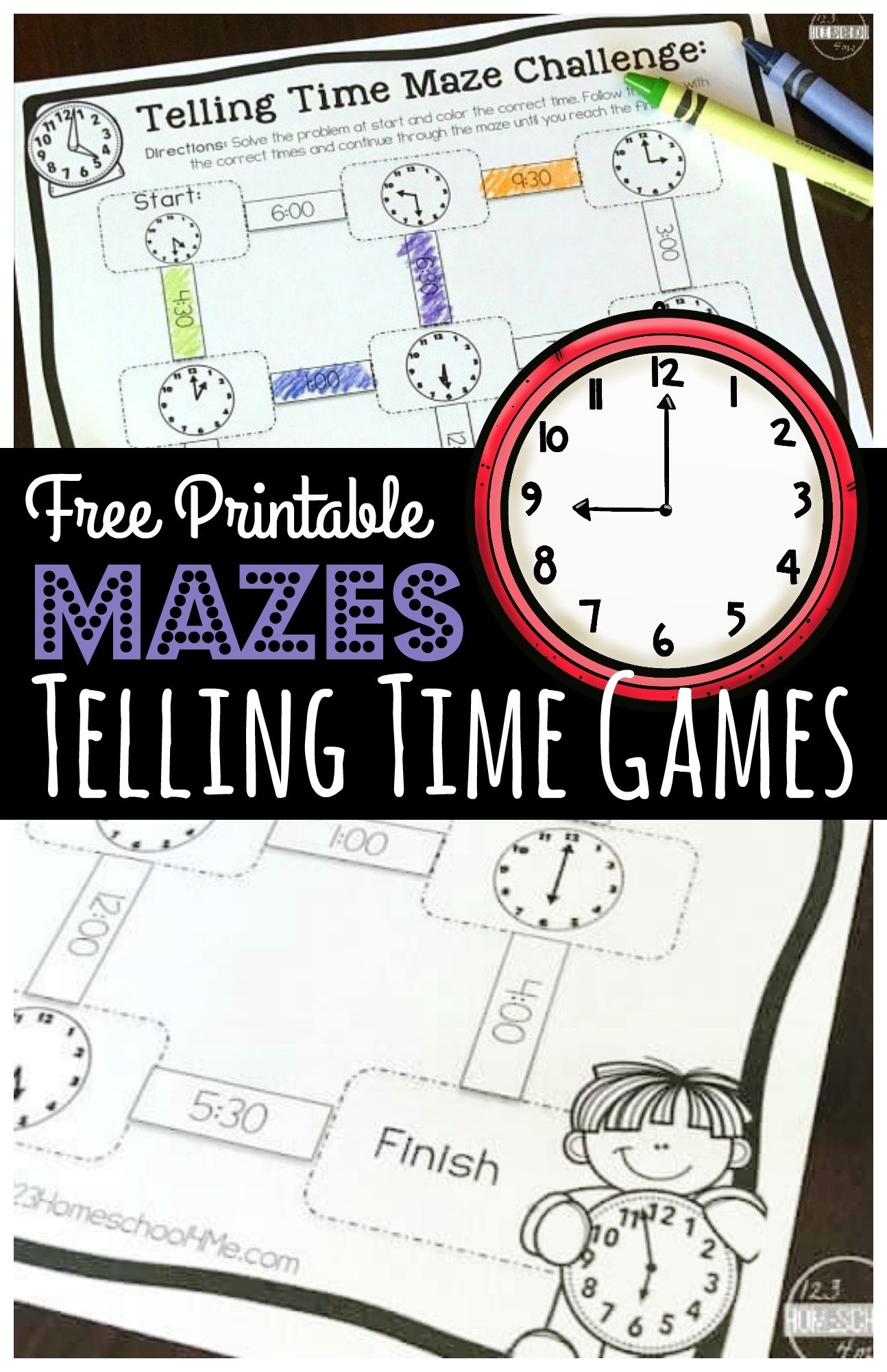 FREE Maze Challenge Telling Time Games Printable FREE Maze Challenge Telling Time Games Printable