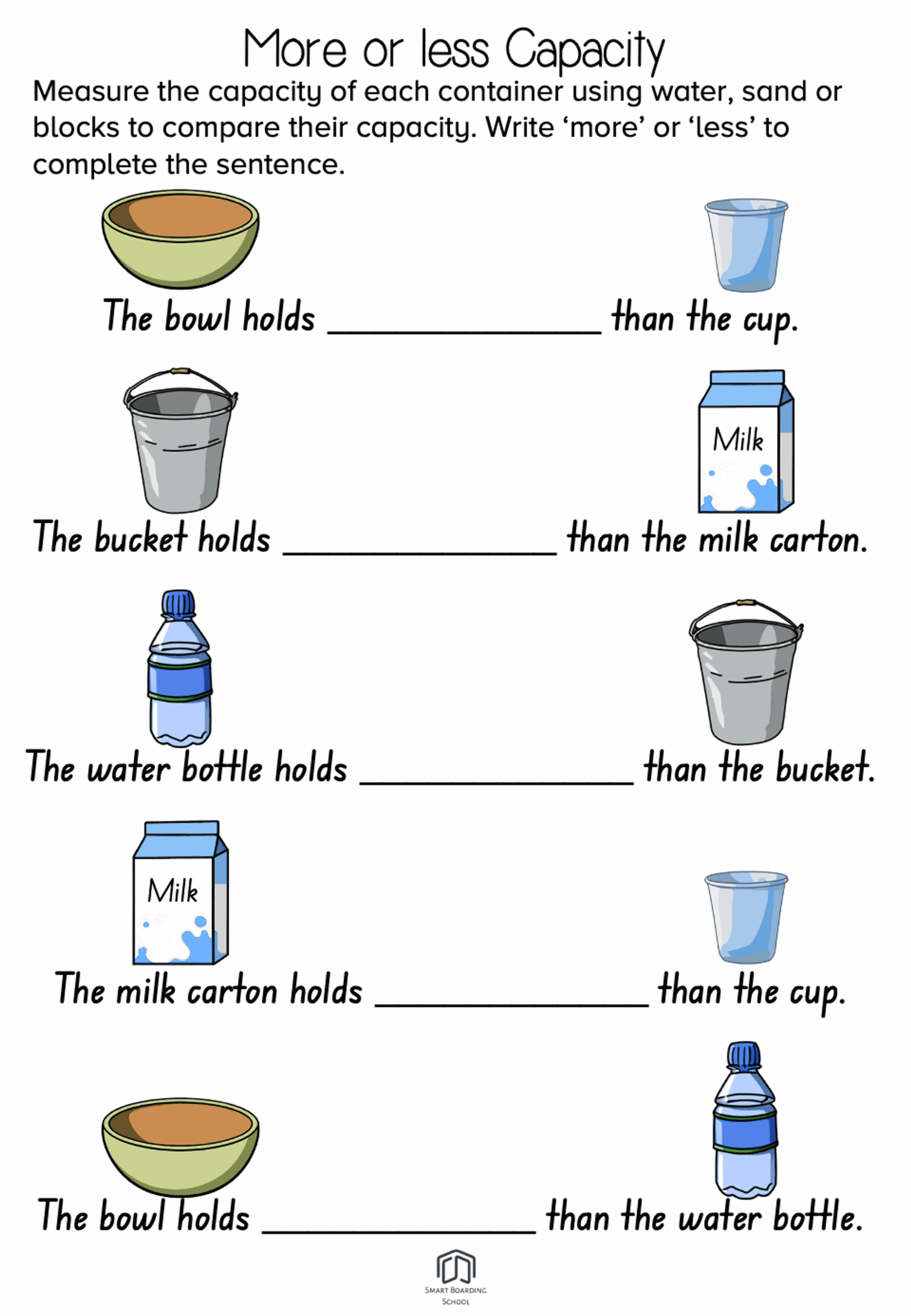 Free Measuring Capacity Worksheet Free Measuring Capacity Worksheet