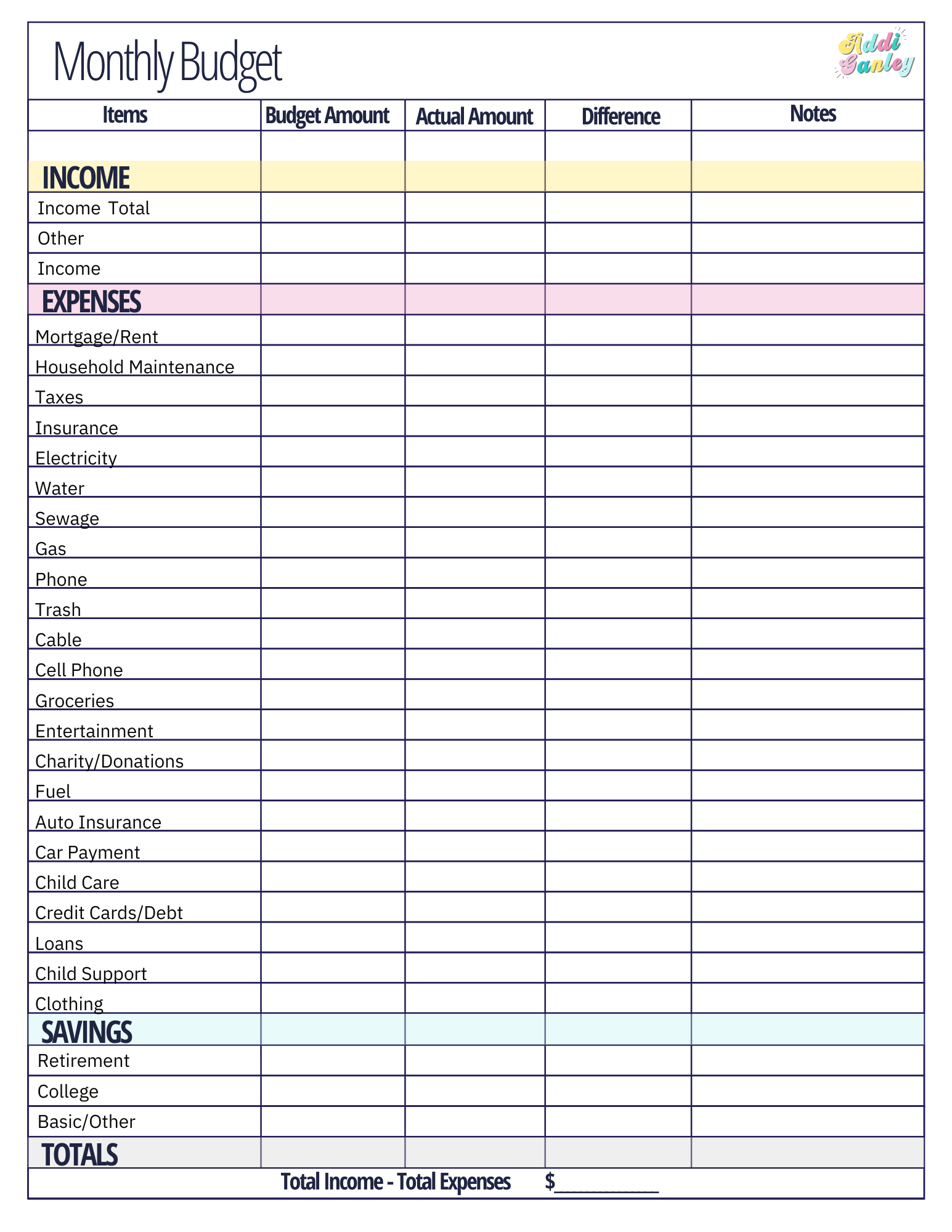 Free Printable Monthly Budget Blank Worksheets Free Printable Monthly Budget Blank Worksheets