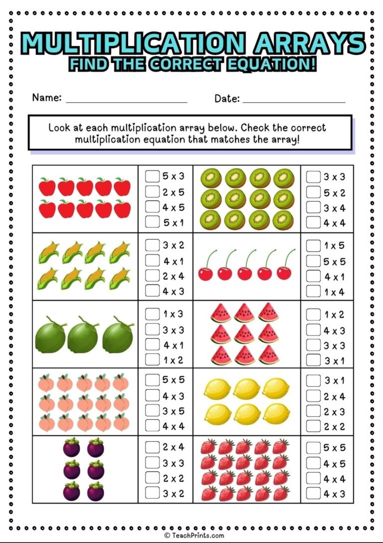 Free Multiplication Arrays Worksheets Teach Prints