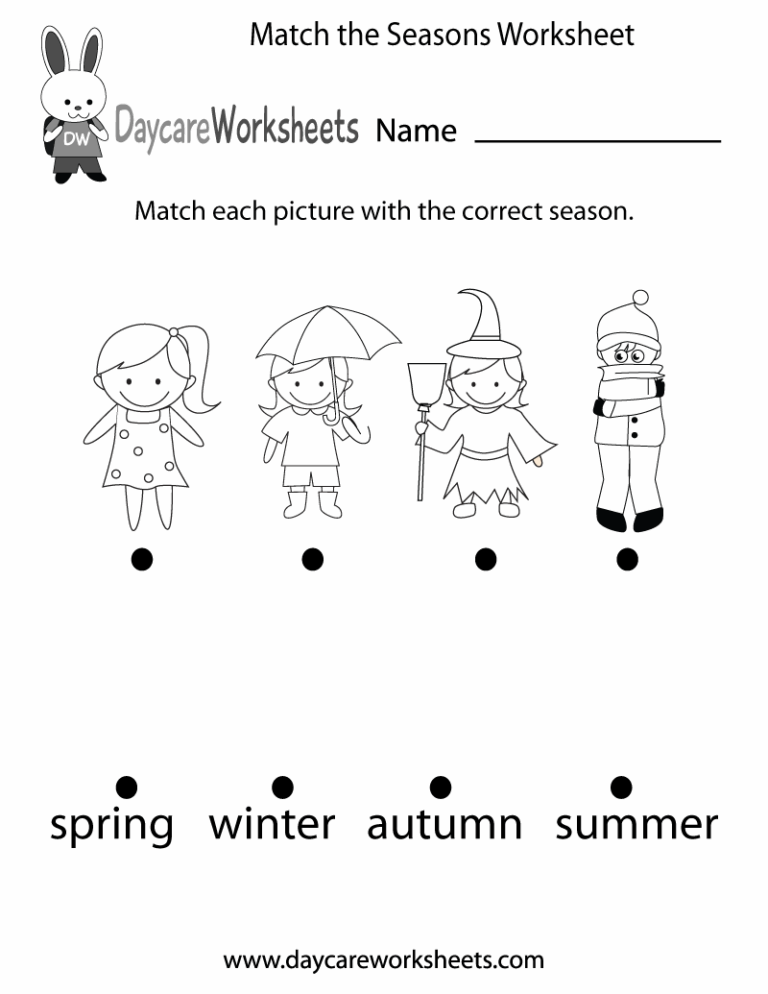 Free Preschool Match The Seasons Worksheet