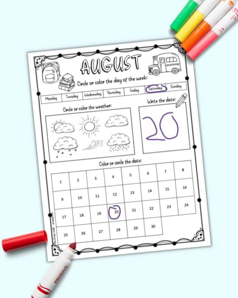 Free Printable August Calendar Worksheet For Kids The Artisan Life Free Printable August Calendar Worksheet For Kids The Artisan Life