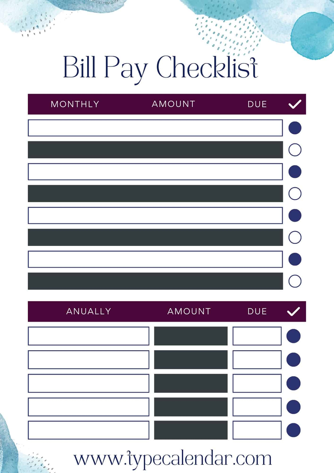 Free Printable Bill Pay Checklist Template U0026 Monthly Word Excel Free Printable Bill Pay Checklist Template U0026 Monthly Word Excel