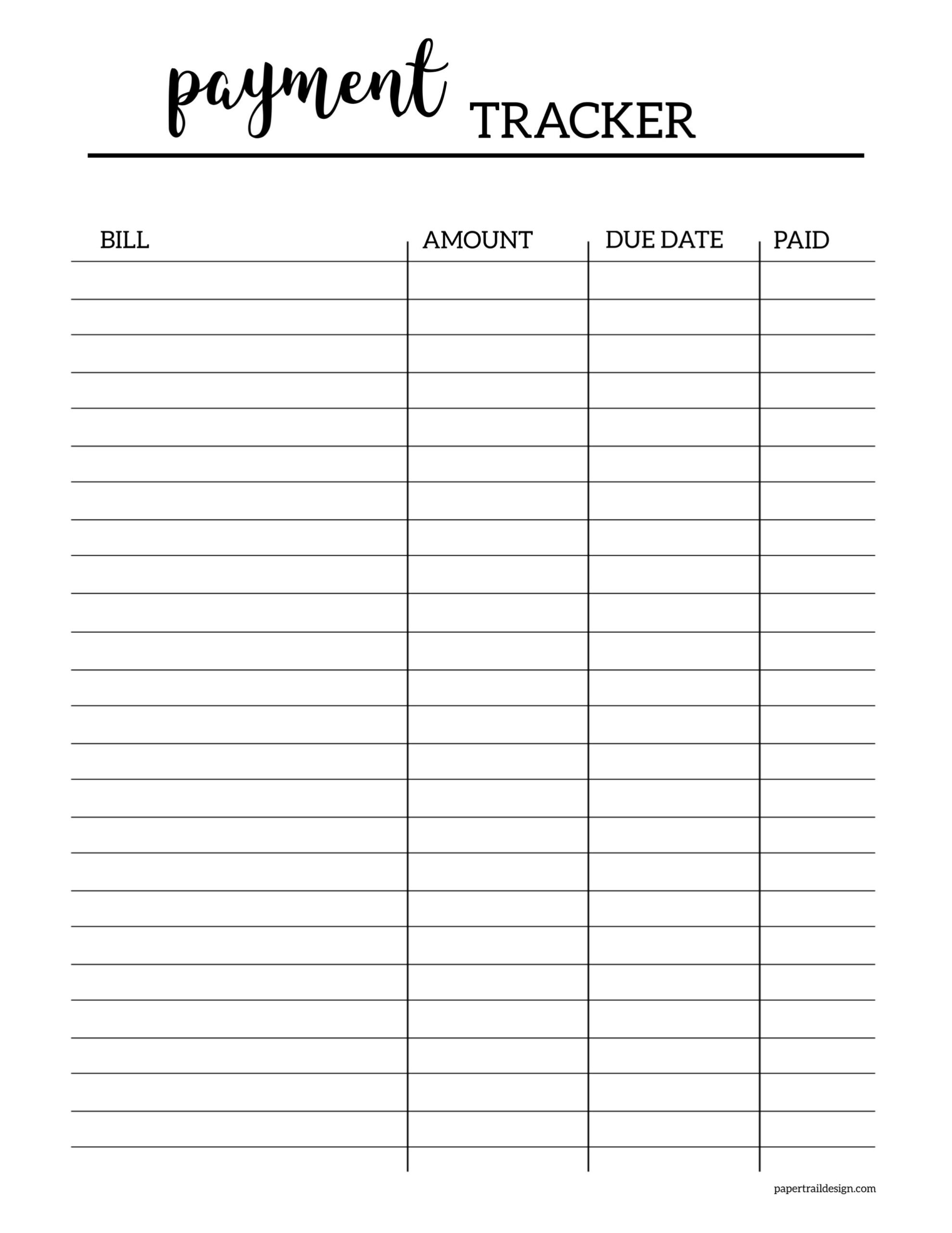 Free Printable Bill Tracker Paper Trail Design Worksheets Library