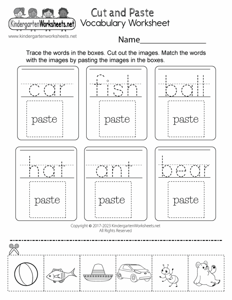 Free Printable Cut and Paste Vocabulary Worksheet