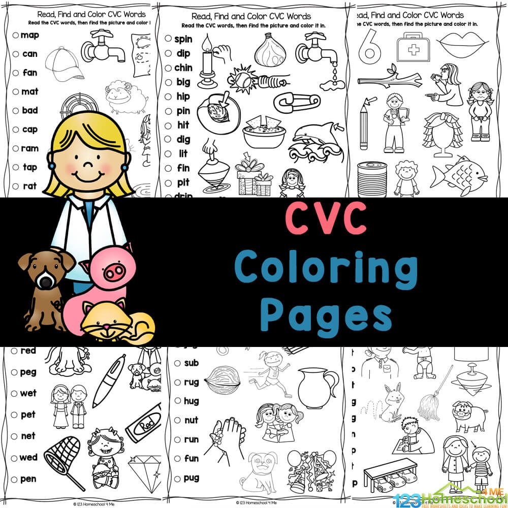 FREE Printable CVC Words Coloring Pages Worksheets FREE Printable CVC Words Coloring Pages Worksheets