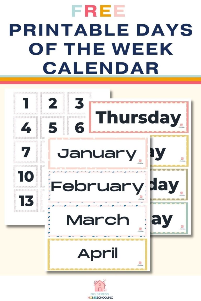 Free Printable Days Of The Week Calendar For Preschoolers No Stress Homeschooling