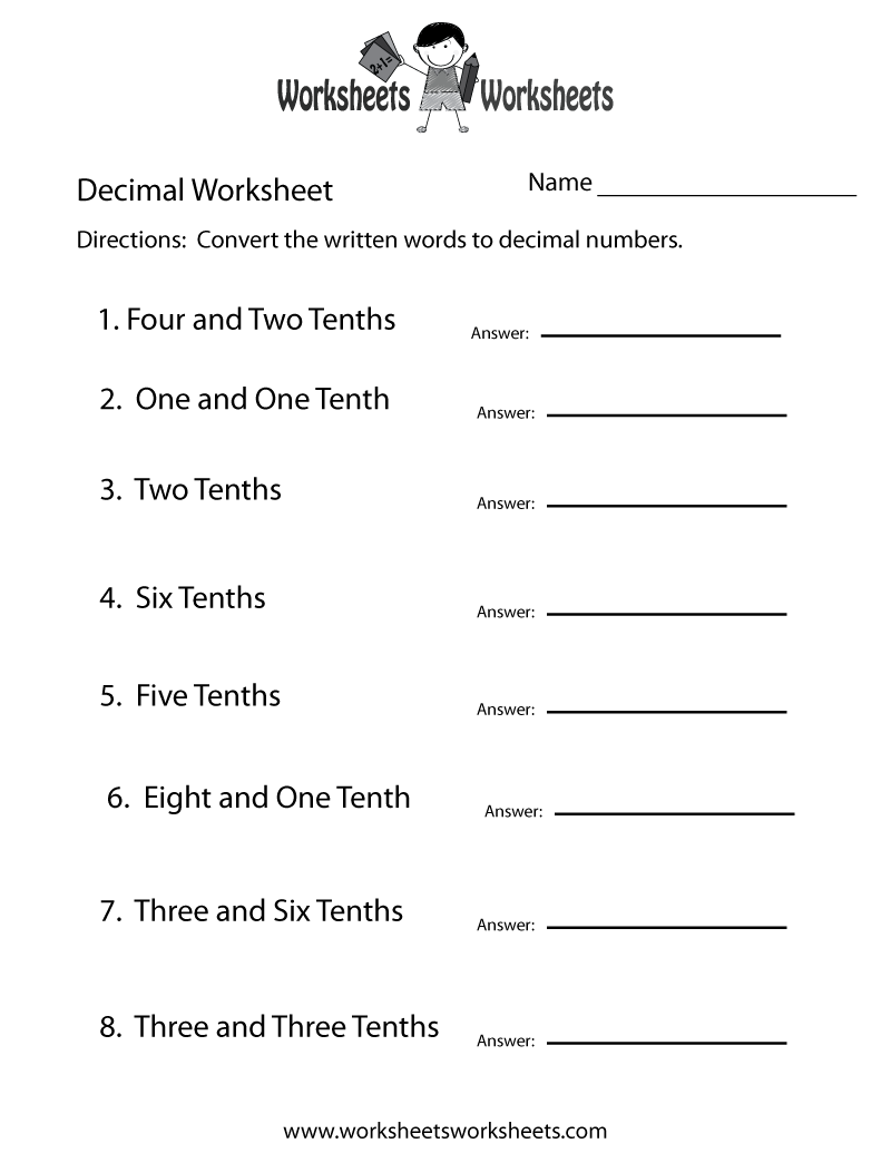 Free Printable Decimal Practice Worksheet Free Printable Decimal Practice Worksheet