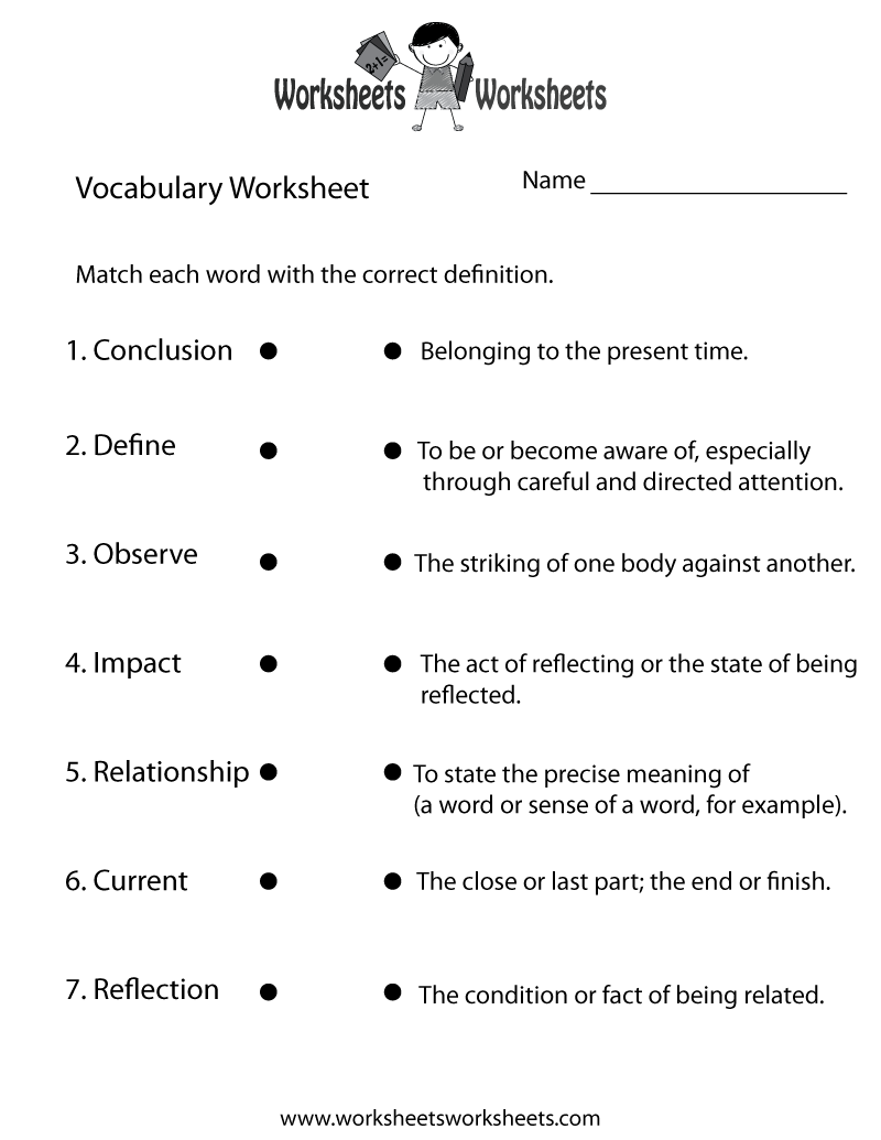 Free Printable English Vocabulary Worksheet Free Printable English Vocabulary Worksheet