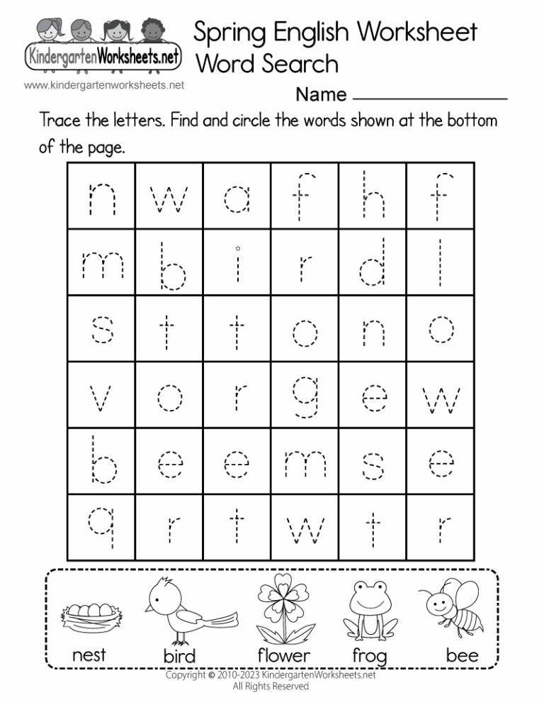 Free Printable English Worksheets For Kindergarten And Preschool Worksheets Library