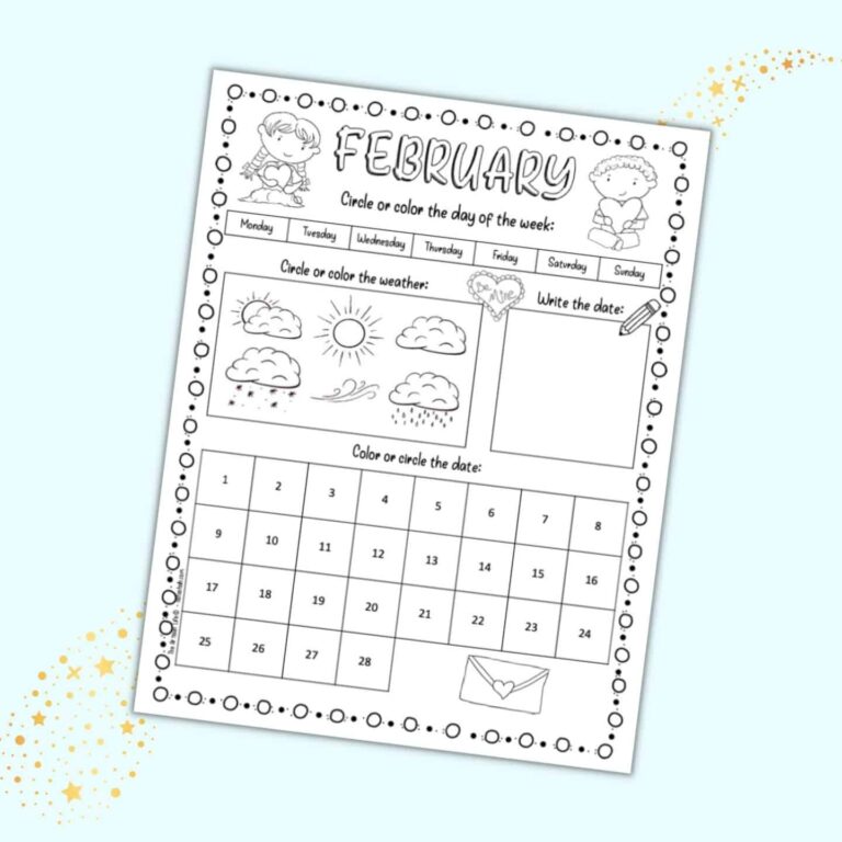 Free Printable February Calendar Worksheet For Kids The Artisan Life