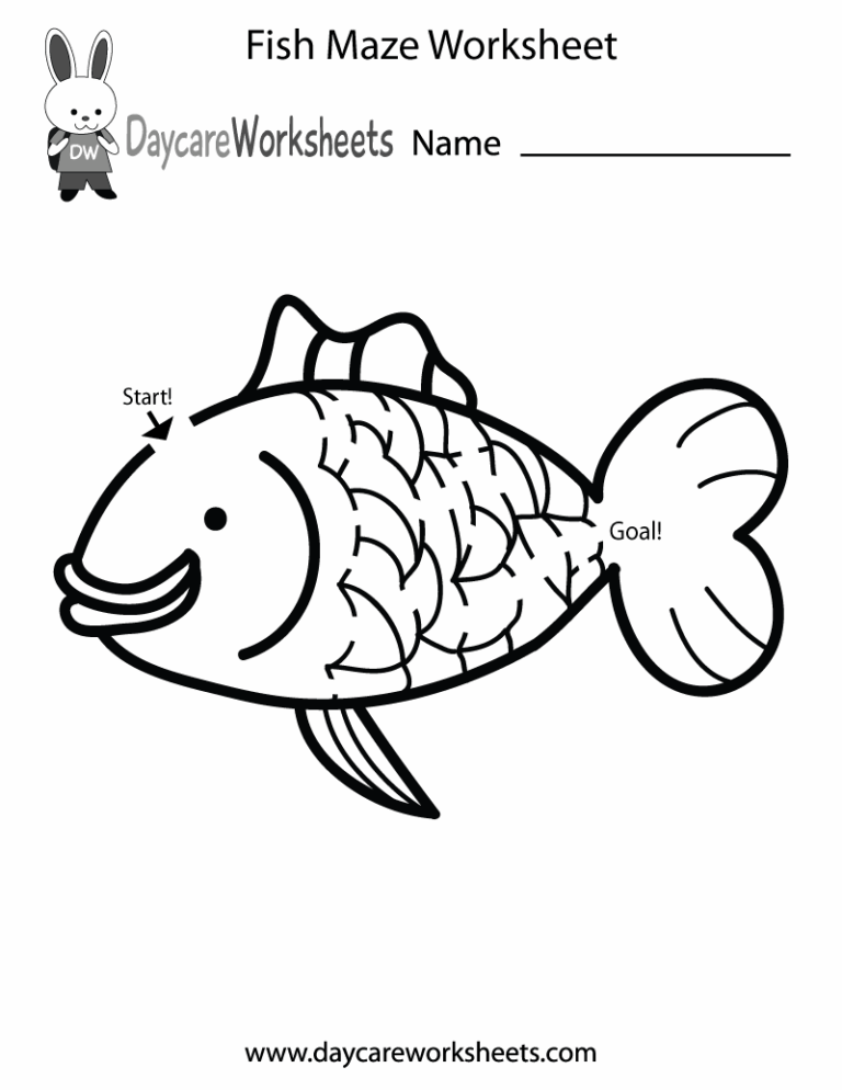 Free Printable Fish Maze Worksheet For Preschool