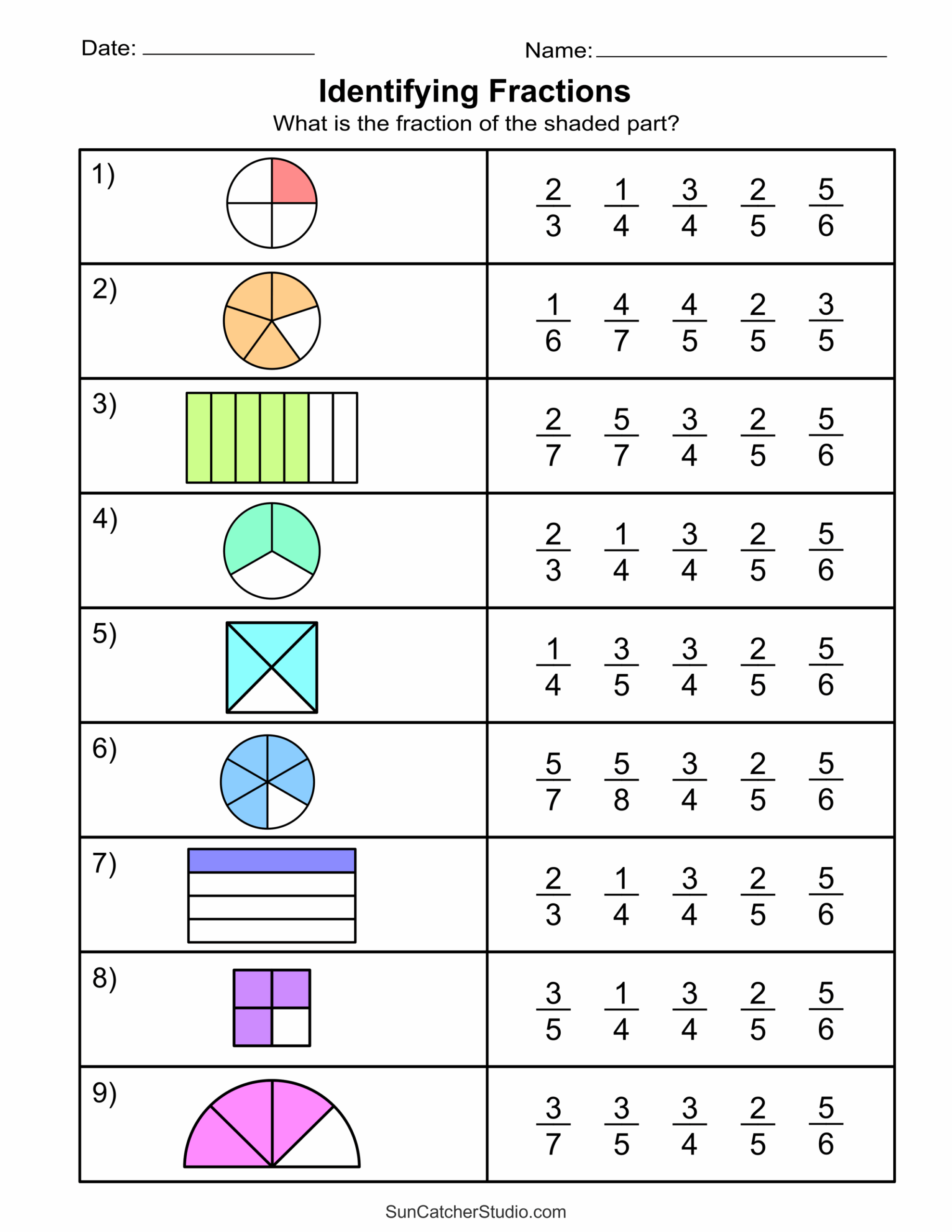 Free Fraction Worksheet For Kindergarten