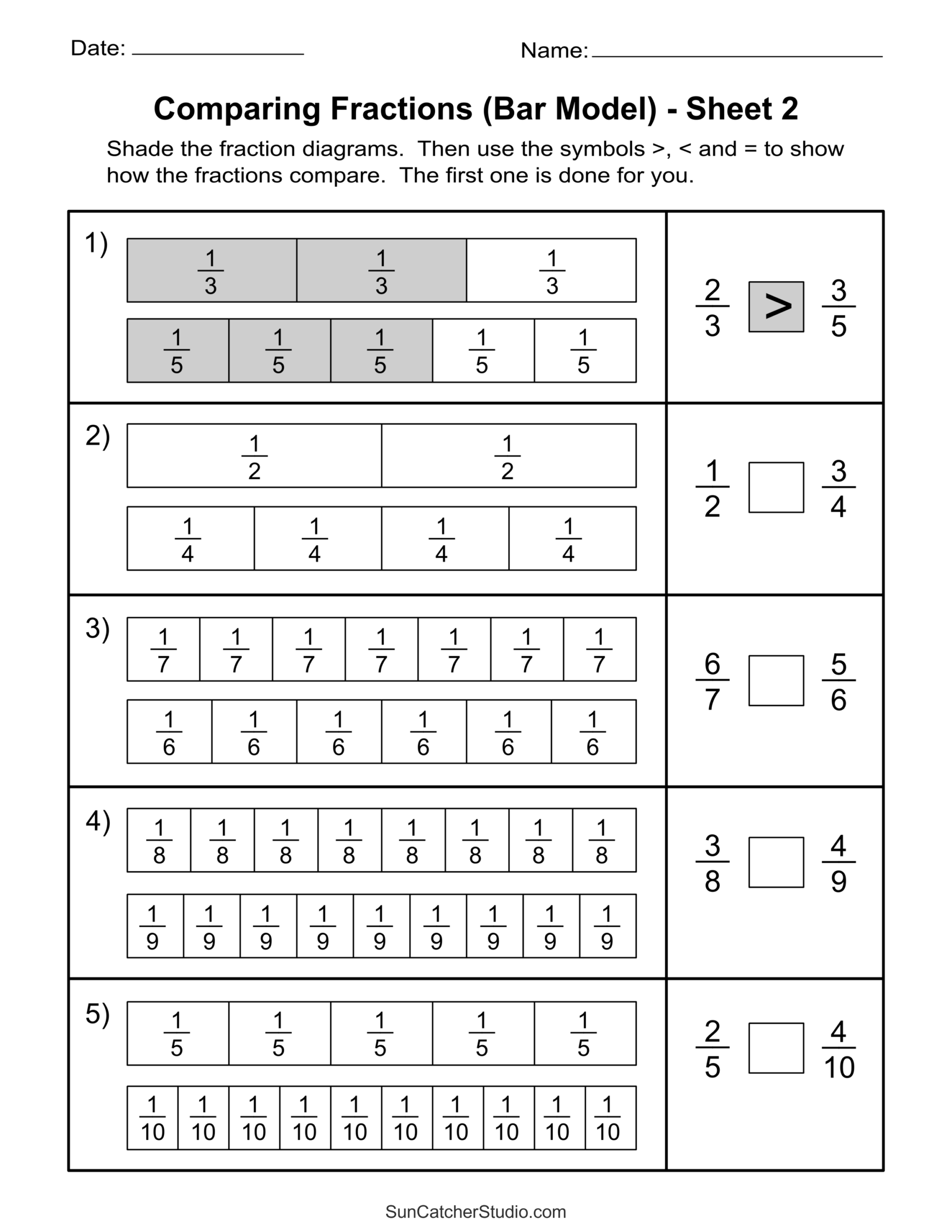 Free Printable Fractions Worksheets Comparing U0026 Identifying Free Printable Fractions Worksheets Comparing U0026 Identifying