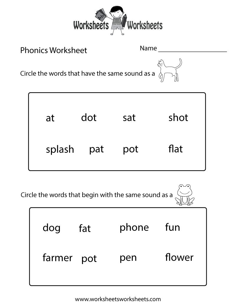Free Printable Kindergarten Phonics Worksheet