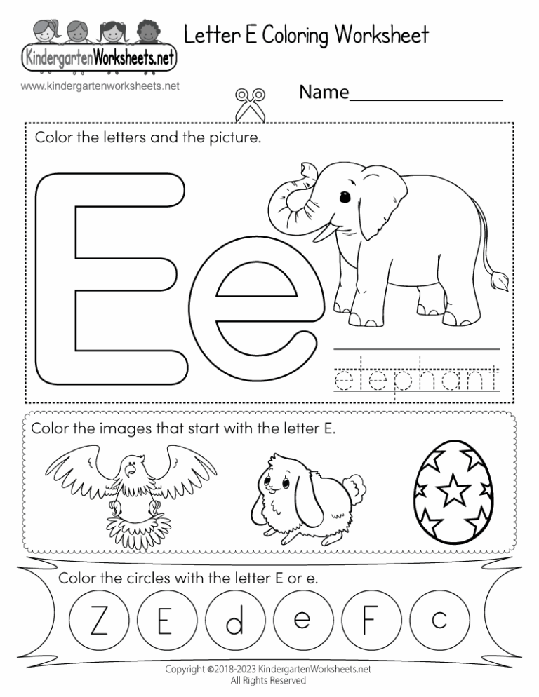 Free Printable Letter E Coloring Worksheet