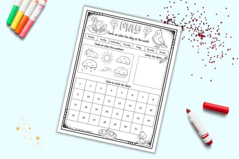 Free Printable May Calendar Worksheet For Kids The Artisan Life