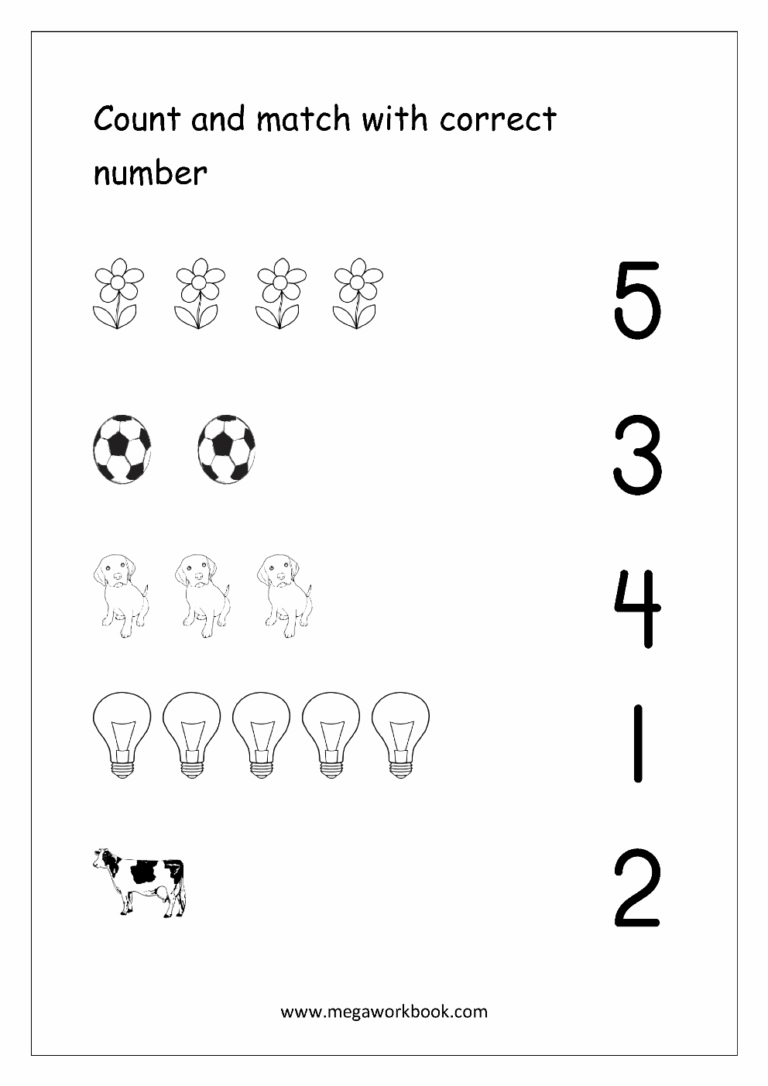 Free Printable Number Matching Worksheets For Kindergarten And Preschool Count And Match 1 10 MegaWorkbook