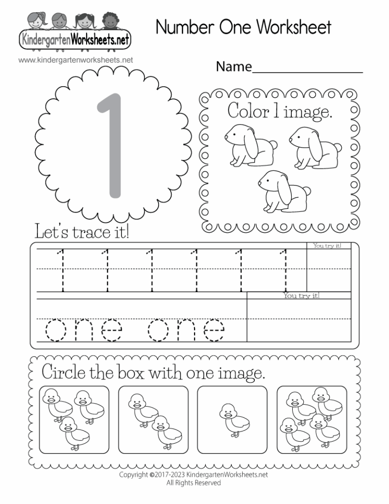 Free Printable Number One Worksheet