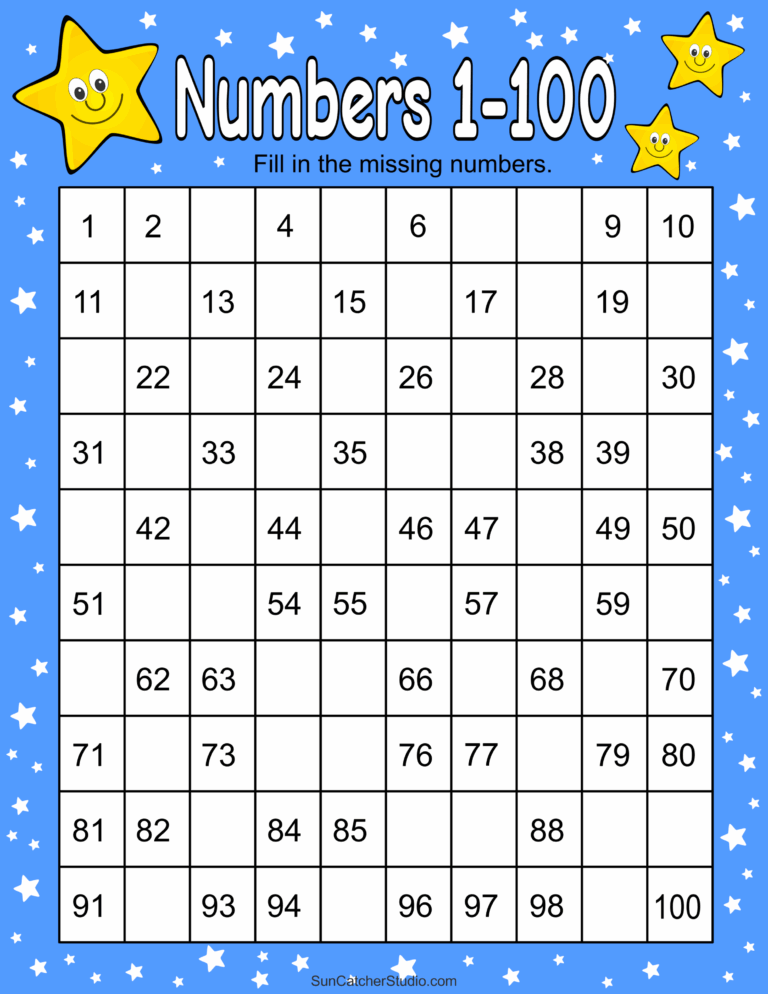 Free Printable Numbers 1 100 Worksheets For Kids PDFs