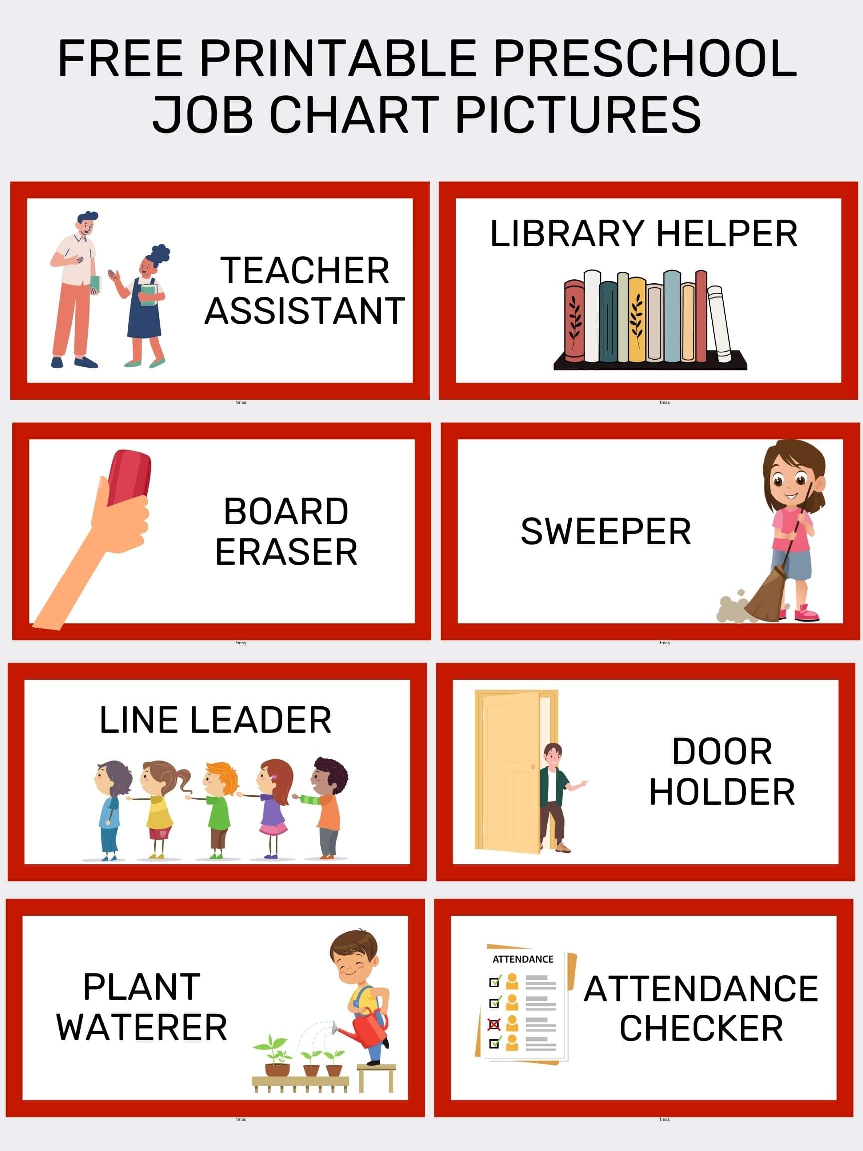 Free Preschool Classroom Job Chart Printables