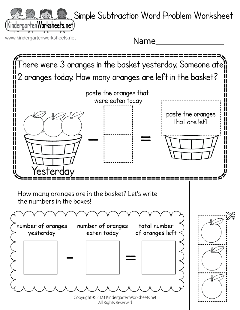 Free Printable Simple Subtraction Word Problem Worksheet Free Printable Simple Subtraction Word Problem Worksheet