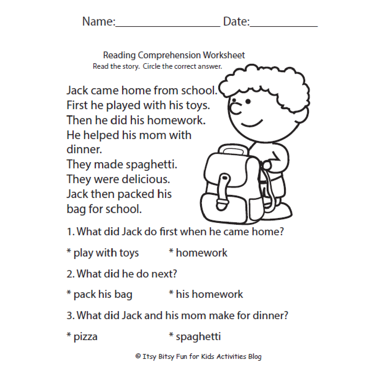 1 Grade Reading Comprehension Worksheets