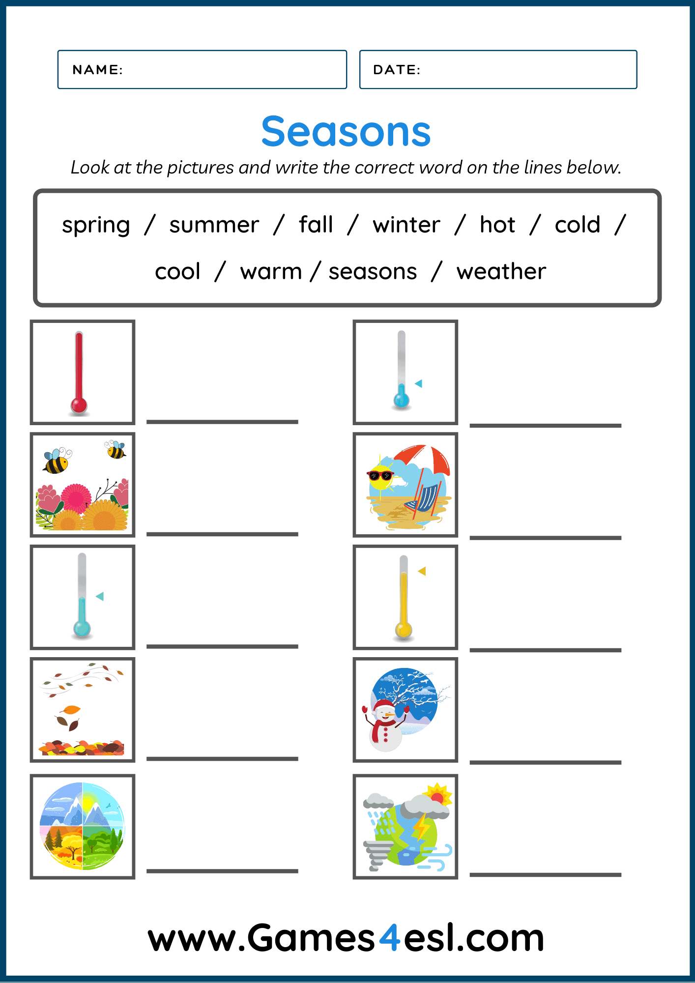 Free 4 Seasons Worksheets For Kindergarten