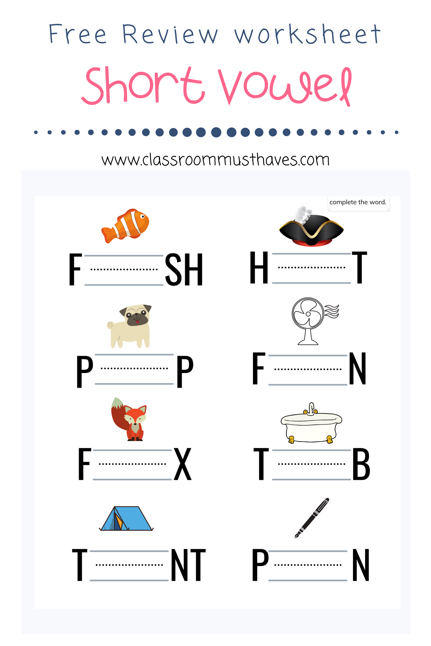 Free Short Vowel Worksheets For Kindergarten Classroom Must Haves Free Short Vowel Worksheets For Kindergarten Classroom Must Haves
